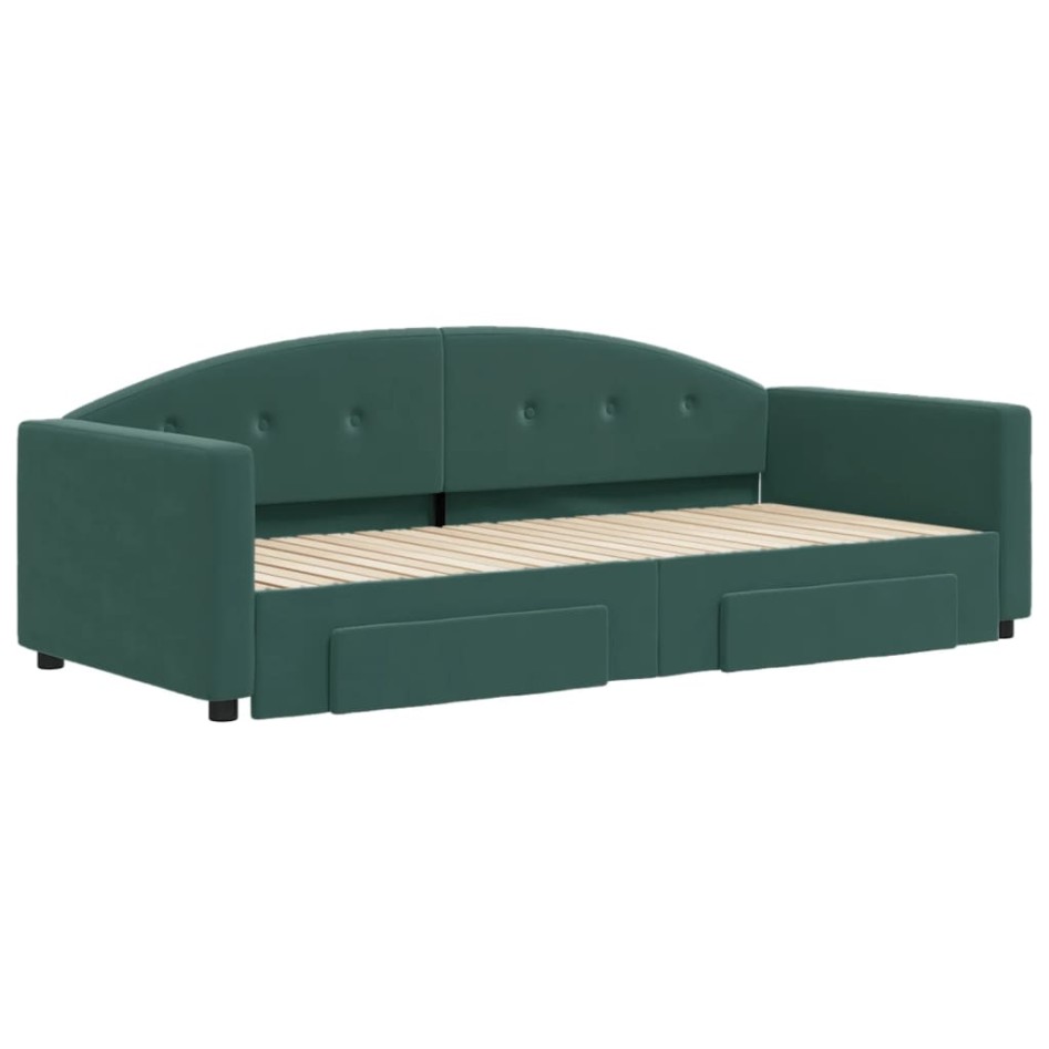 Sofá cama nido con cajones terciopelo verde oscuro 90x200