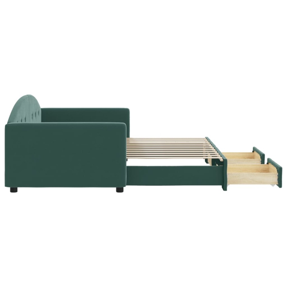 Sofá cama nido con cajones terciopelo verde oscuro 90x200