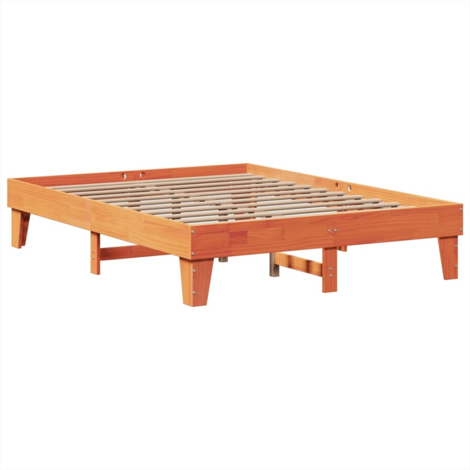 Cama sin colchón madera maciza de pino marrón cera 140x190