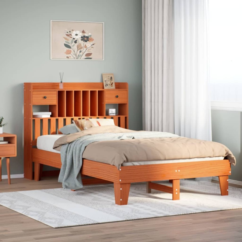 Estructura de cama sin colchón madera maciza marrón 135x190