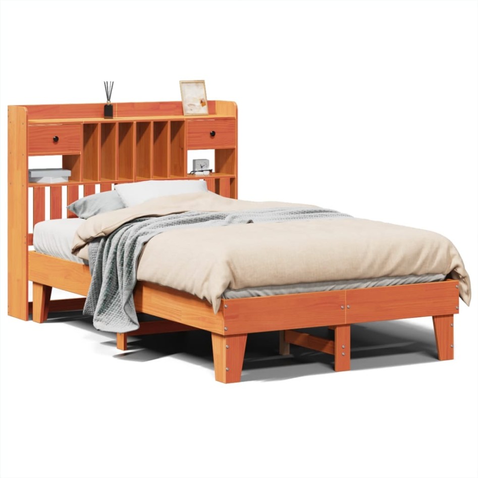 Estructura de cama sin colchón madera maciza marrón 135x190
