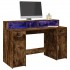 Escritorio con LED madera ingeniería roble ahumado 140x55x91