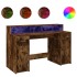Escritorio con LED madera ingeniería roble ahumado 140x55x91