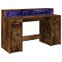 Escritorio con LED madera ingeniería roble ahumado 140x55x91