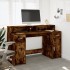 Escritorio con LED madera ingeniería roble ahumado 140x55x91