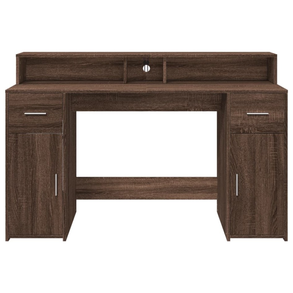 Escritorio con LED madera ingeniería marrón roble 140x55x91