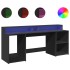 Escritorio con luz LED madera ingeniería negro 200x55x91