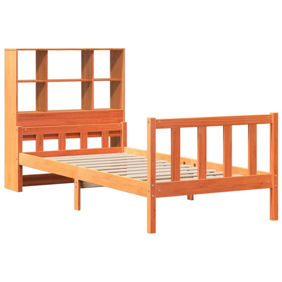 Cama con estantería sin colchón madera maciza marrón 90x190