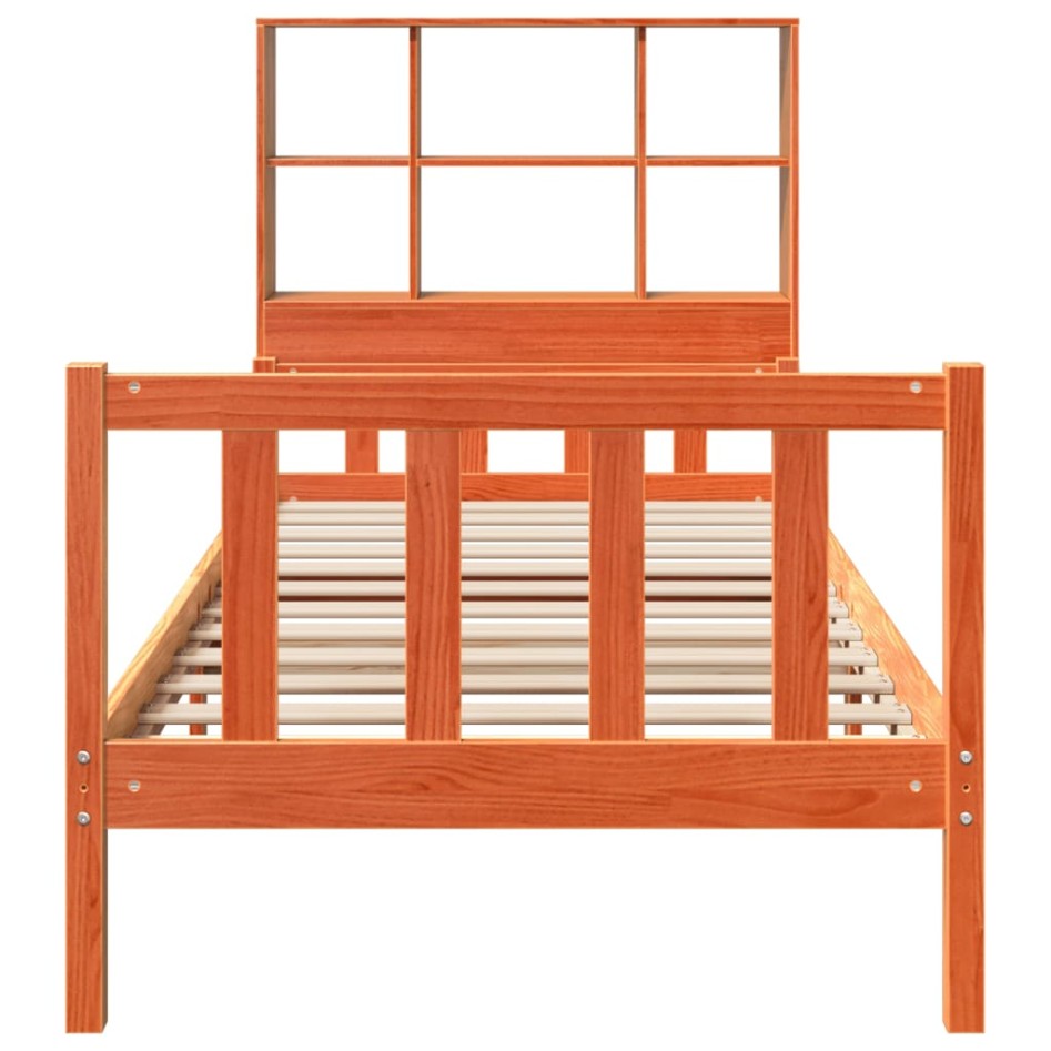 Cama con estantería sin colchón madera maciza marrón 90x190