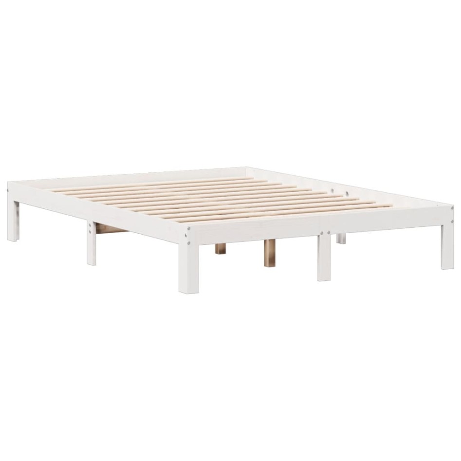 Cama con estantería sin colchón madera maciza blanca 140x200