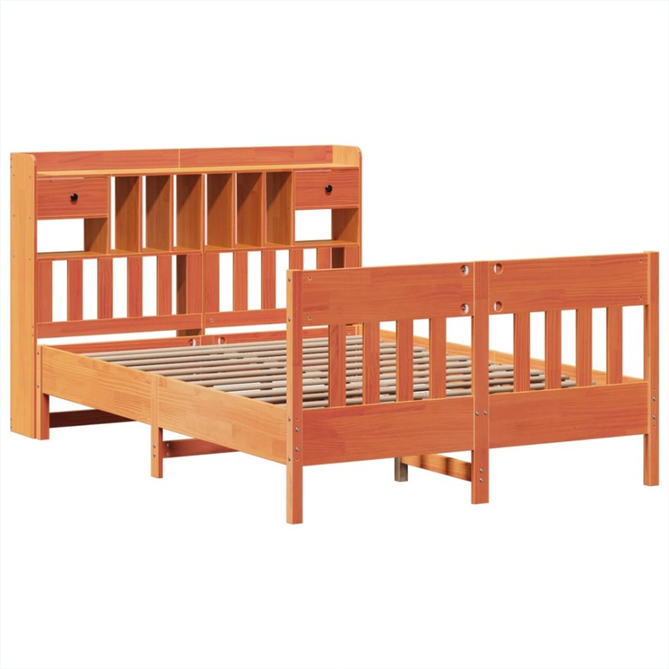 Cama sin colchón madera maciza pino marrón cera 150x200