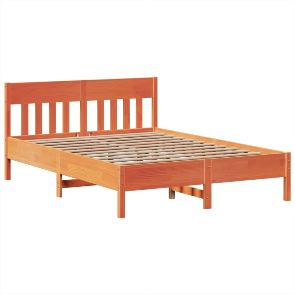 Cama sin colchón madera maciza pino marrón cera 150x200