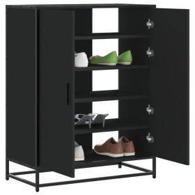 Zapatero de madera de ingeniería y metal negro 75x38x97,5