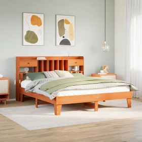Cama sin colchón madera maciza de pino marrón cera 180x200