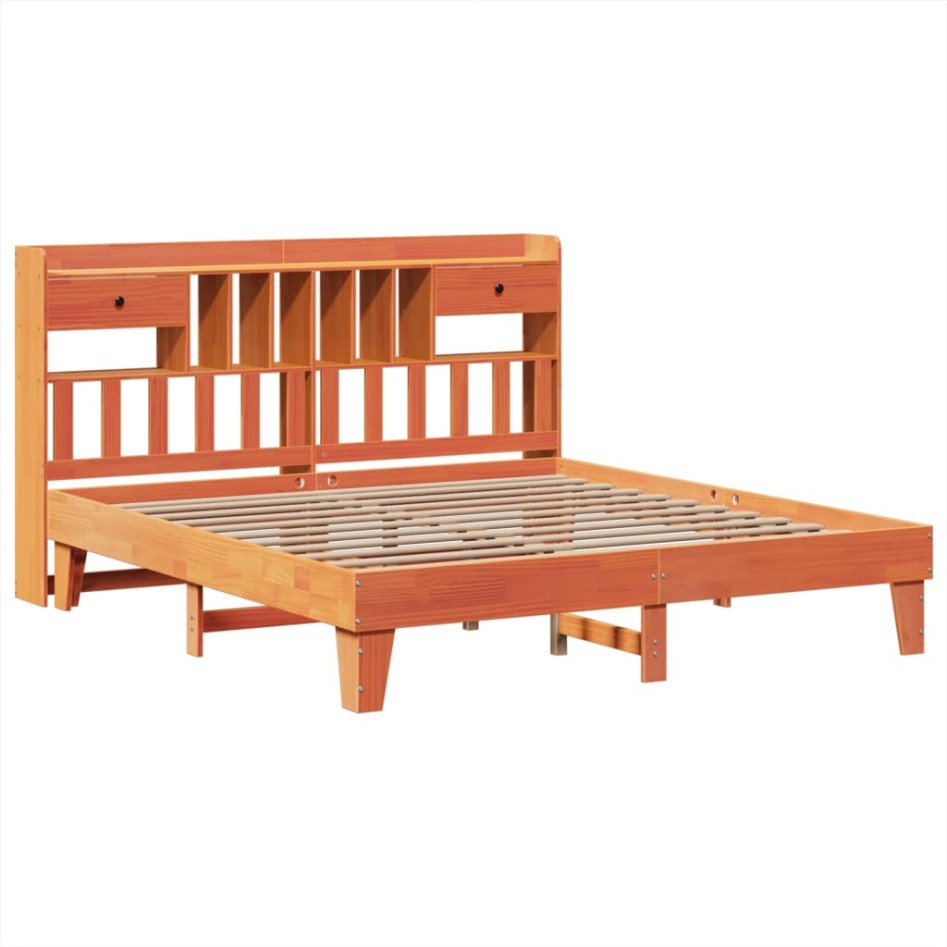 Cama sin colchón madera maciza de pino marrón cera 180x200