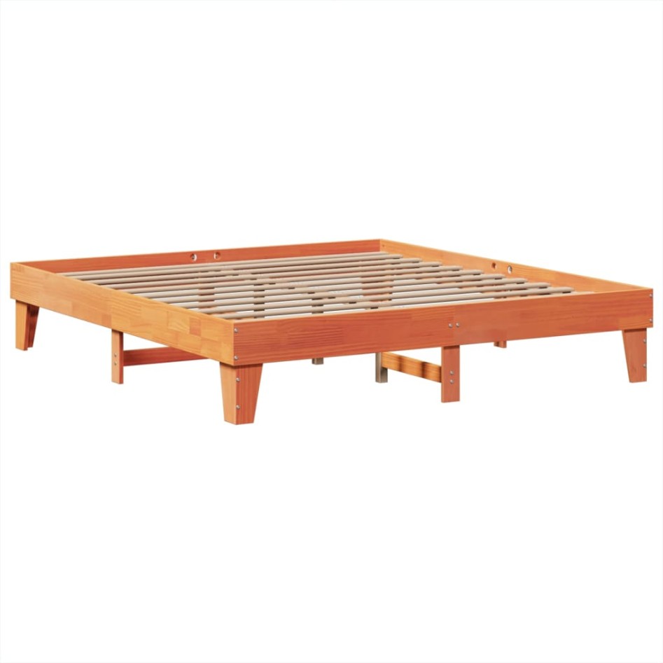 Cama sin colchón madera maciza de pino marrón cera 180x200