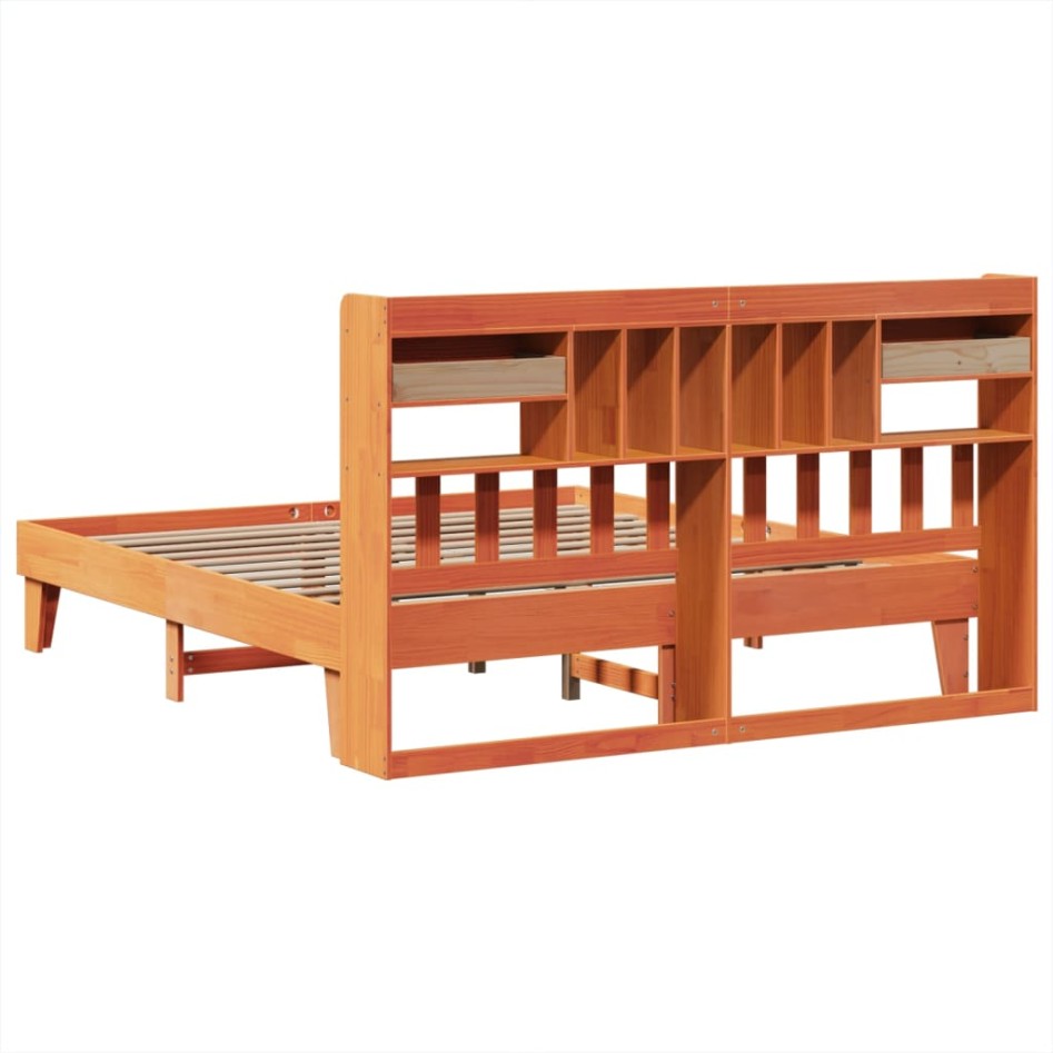 Cama sin colchón madera maciza de pino marrón cera 180x200