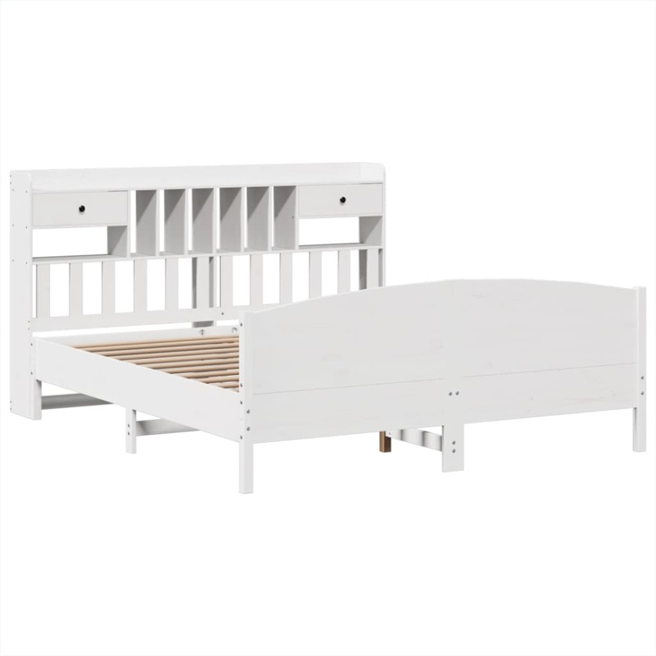 Cama con estantería sin colchón madera maciza blanca 180x200