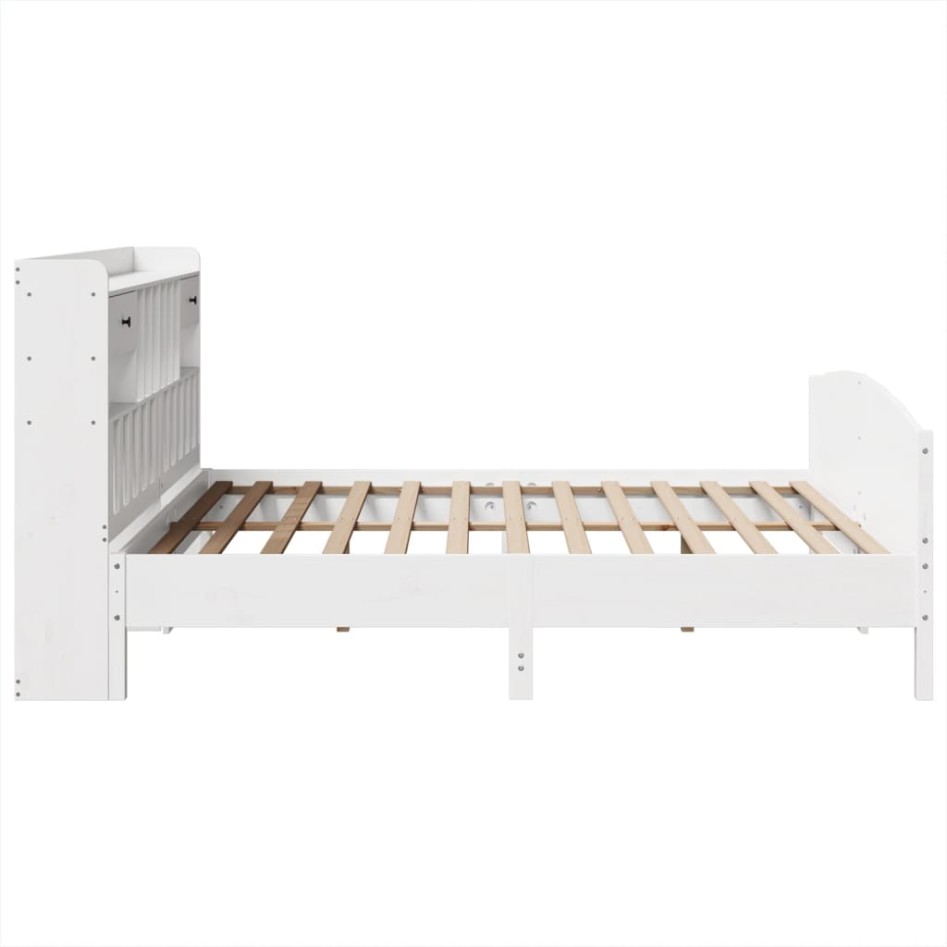 Cama con estantería sin colchón madera maciza blanca 180x200