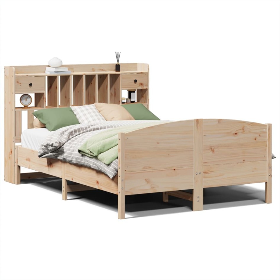 Cama con estantería sin colchón madera maciza de pino