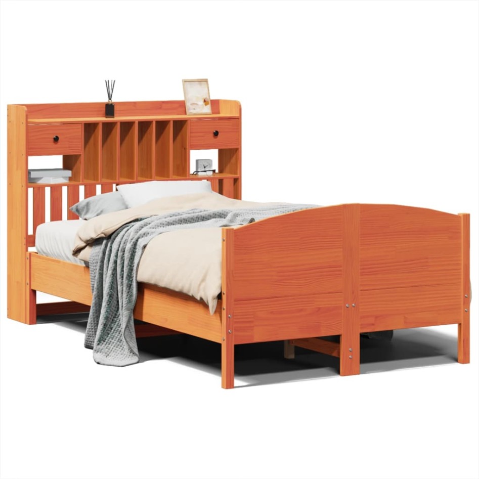 Cama con estantería sin colchón madera maciza marrón