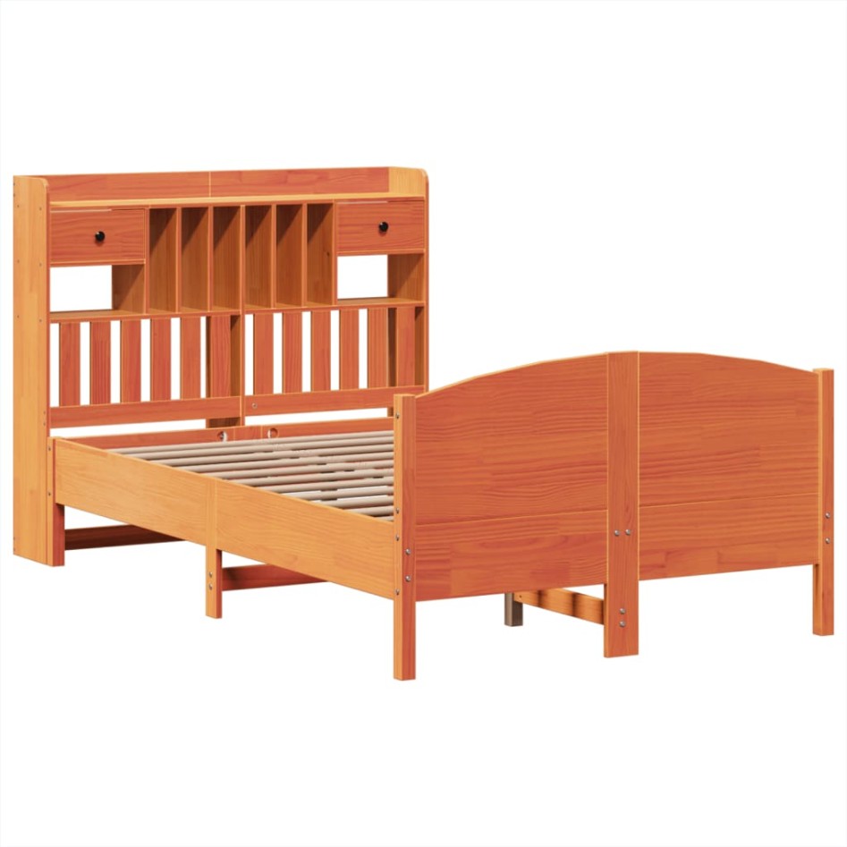 Cama con estantería sin colchón madera maciza marrón