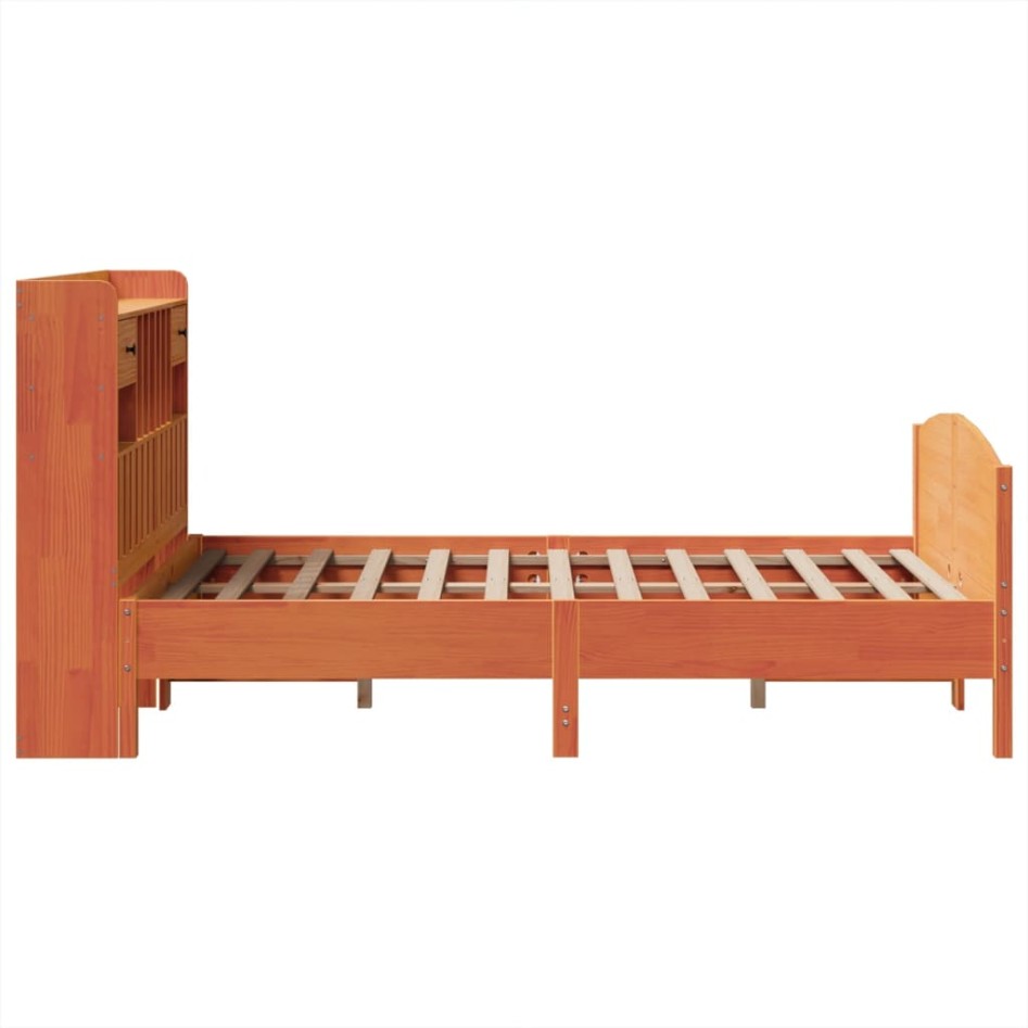 Cama con estantería sin colchón madera maciza marrón