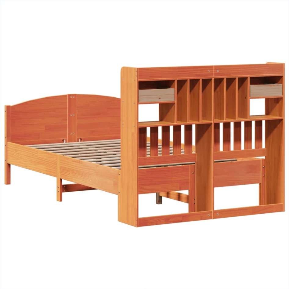 Cama con estantería sin colchón madera maciza marrón