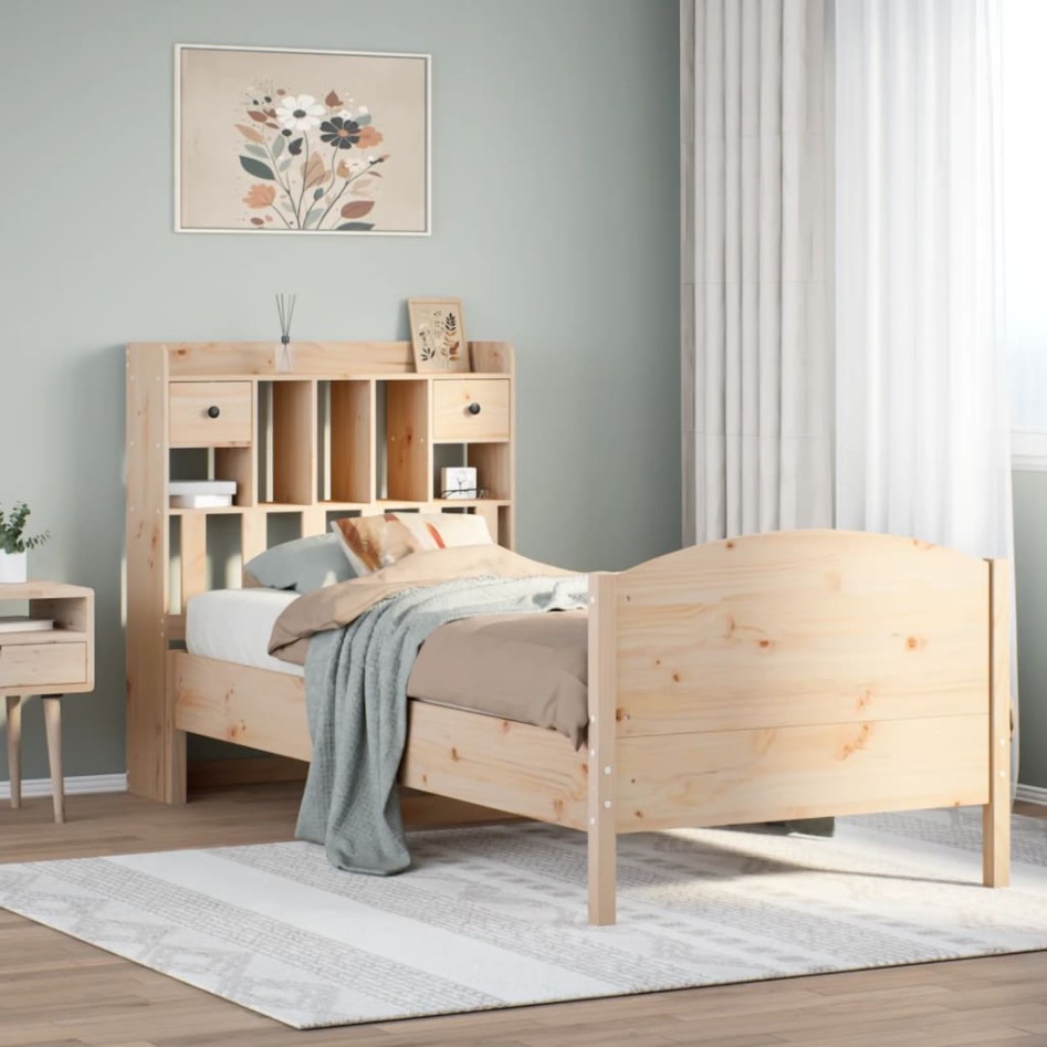 Cama con estantería sin colchón madera maciza de pino 90x200