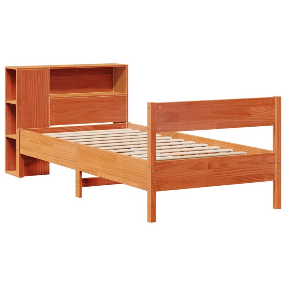 Cama con estantería sin colchón madera maciza marrón 100x200