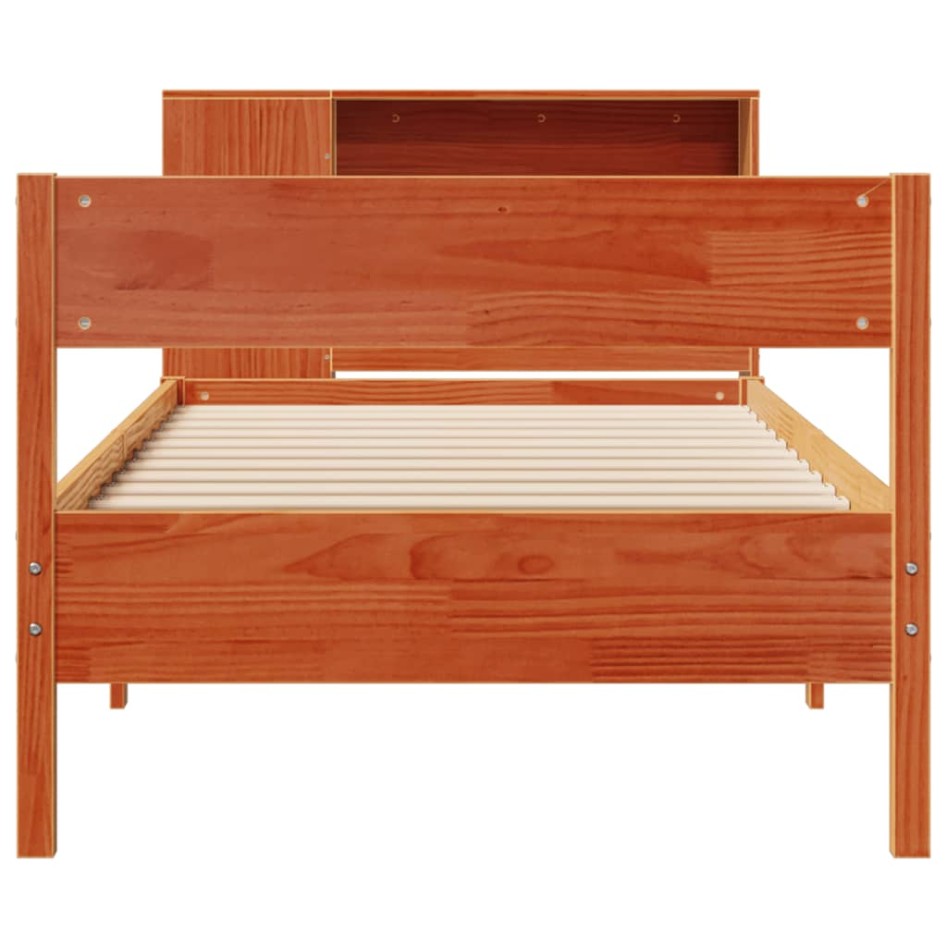 Cama con estantería sin colchón madera maciza marrón 100x200
