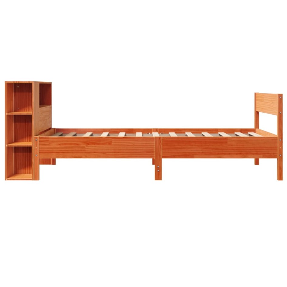 Cama con estantería sin colchón madera maciza marrón 100x200