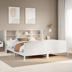 Cama con estantería sin colchón madera maciza blanca 200x200