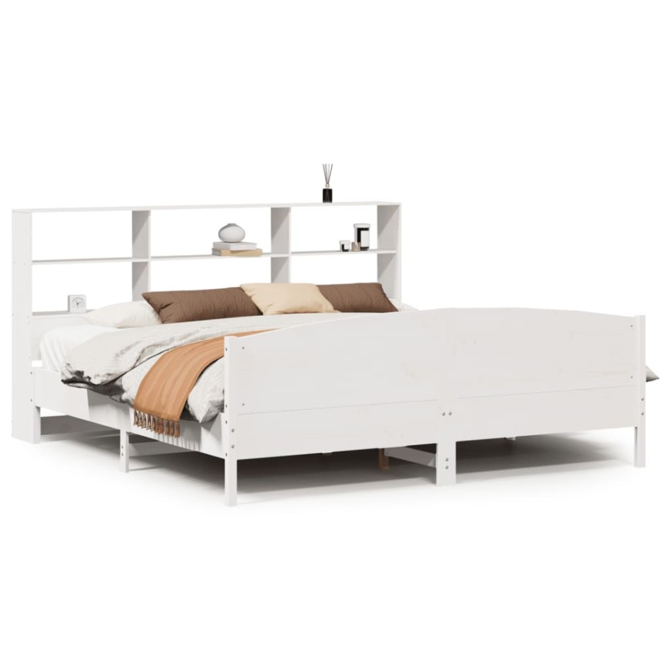 Cama con estantería sin colchón madera maciza blanca 200x200