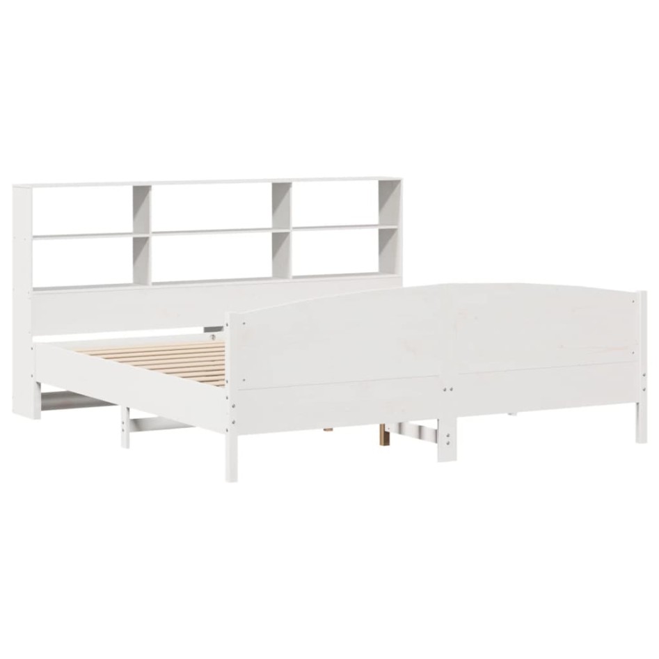 Cama con estantería sin colchón madera maciza blanca 200x200