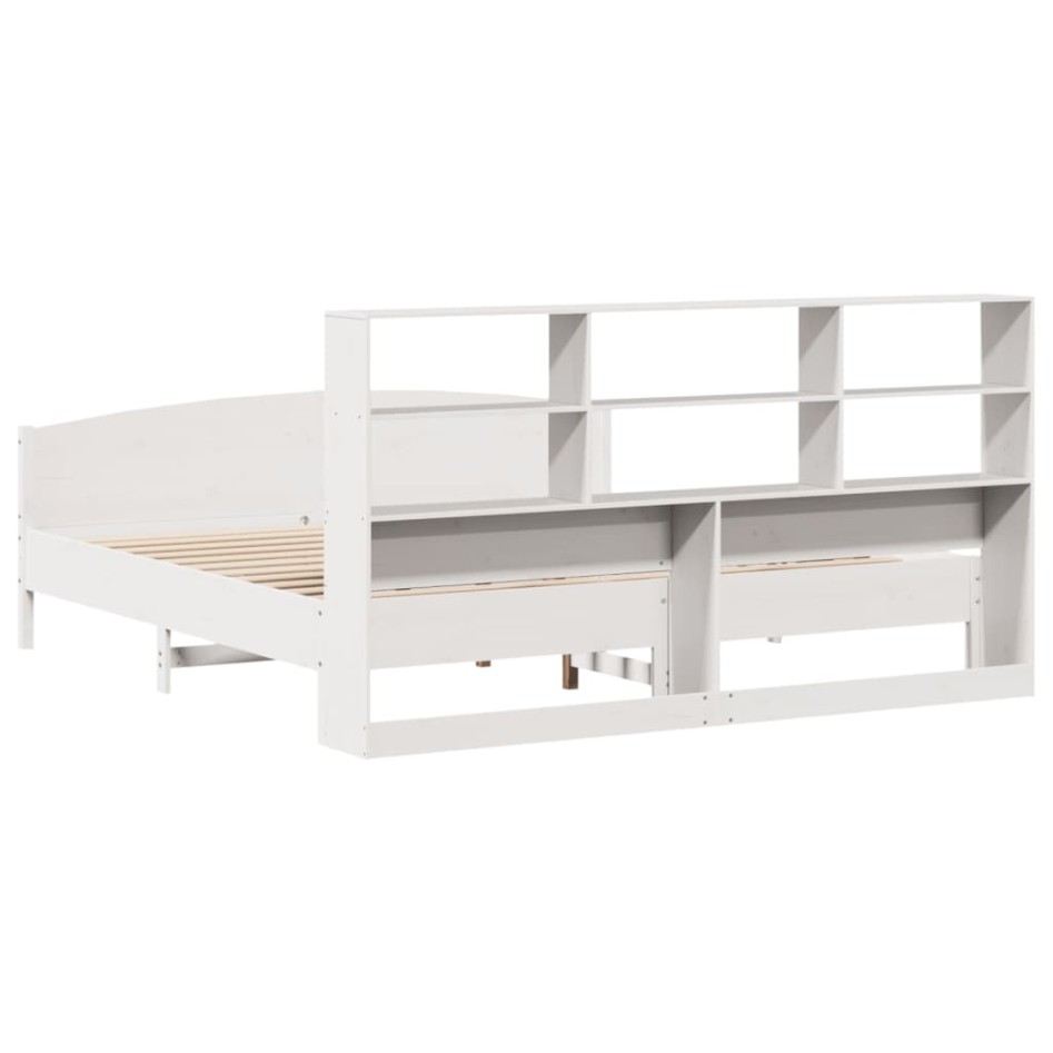 Cama con estantería sin colchón madera maciza blanca 200x200