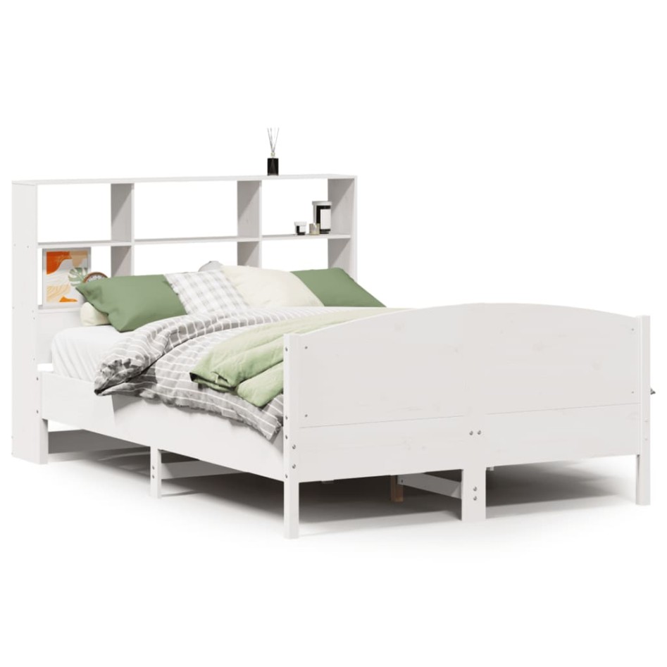 Cama con estantería sin colchón madera maciza blanca 135x190