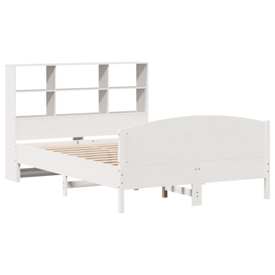 Cama con estantería sin colchón madera maciza blanca 135x190