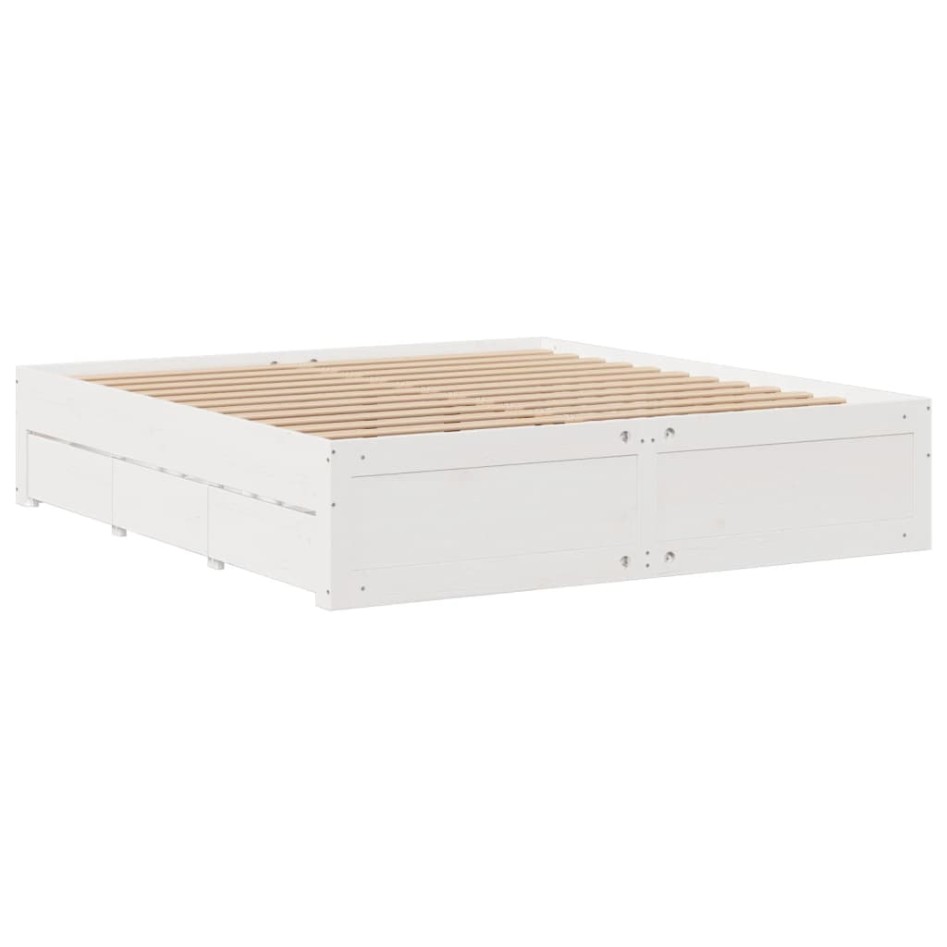Cama con estantería sin colchón madera maciza blanca 180x200
