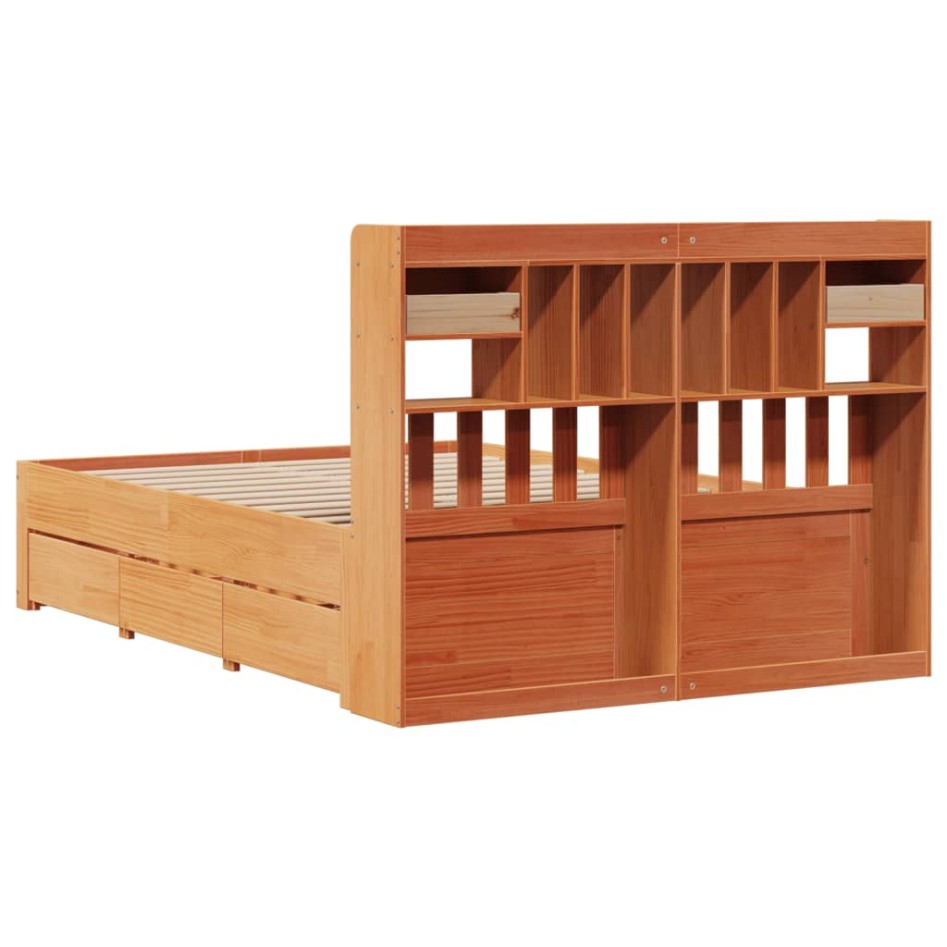 Cama con estantería sin colchón madera maciza marrón 150x200