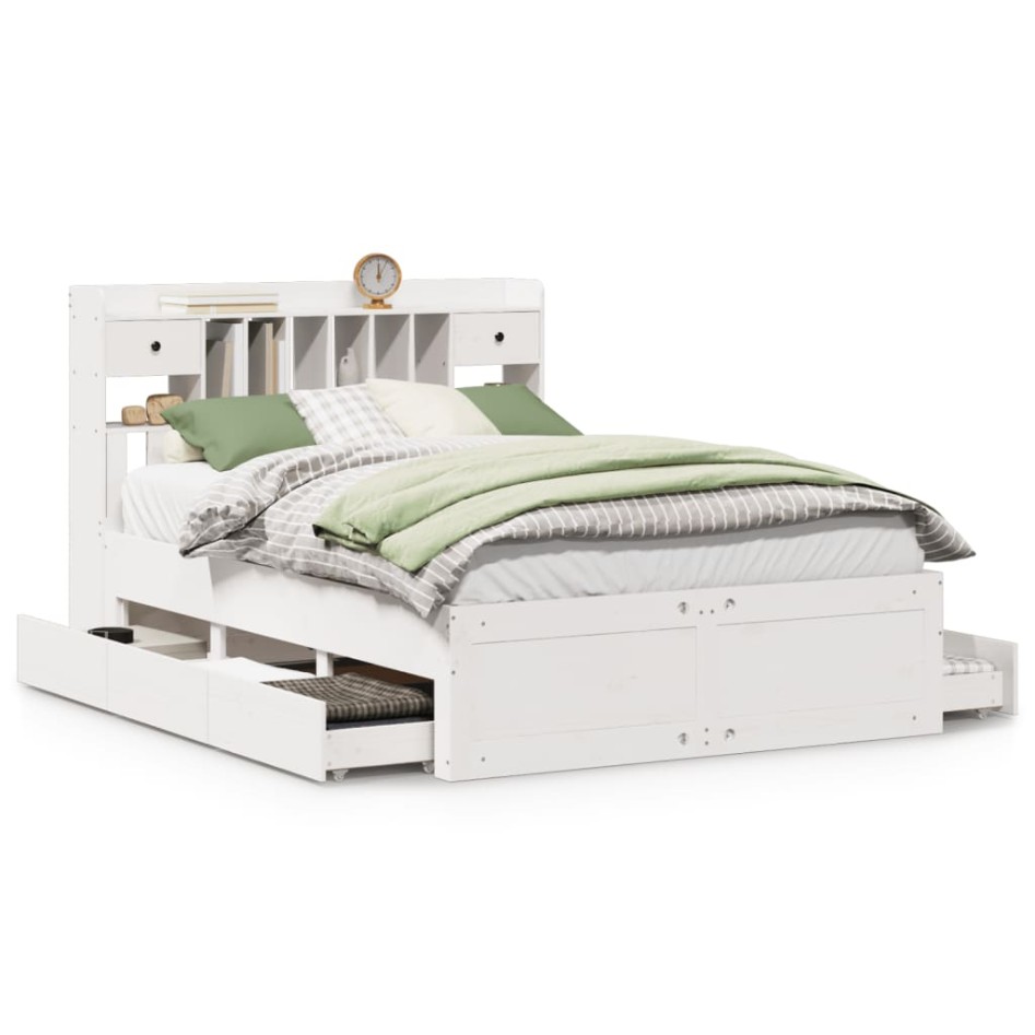 Cama con estantería sin colchón madera maciza blanca 140x190