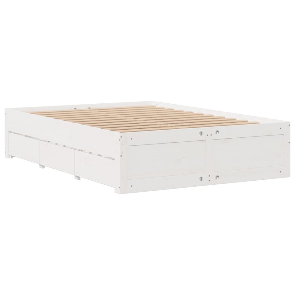Cama con estantería sin colchón madera maciza blanca 140x190