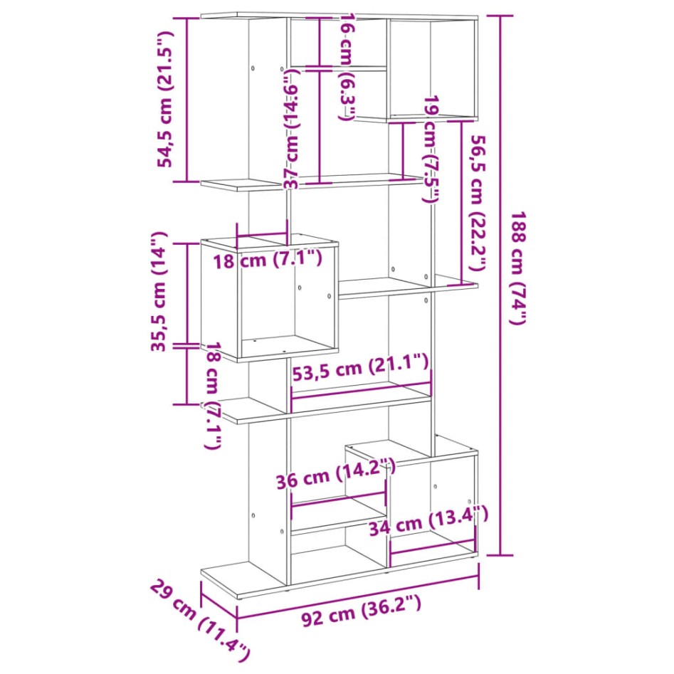Estantería de madera de ingeniería gris Sonoma 92x29x188