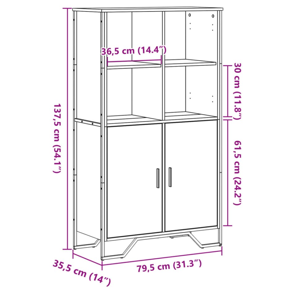 Aparador alto madera ingeniería roble Sonoma 79,5x35,5x137,5