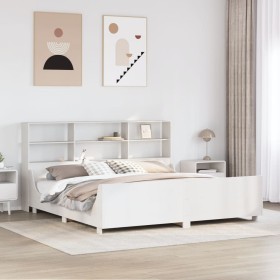 Cama con estantería sin colchón madera maciza blanca 200x200