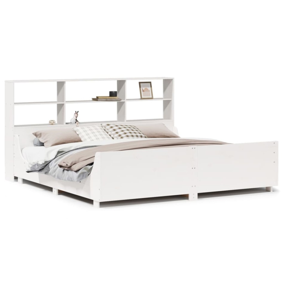 Cama con estantería sin colchón madera maciza blanca 200x200