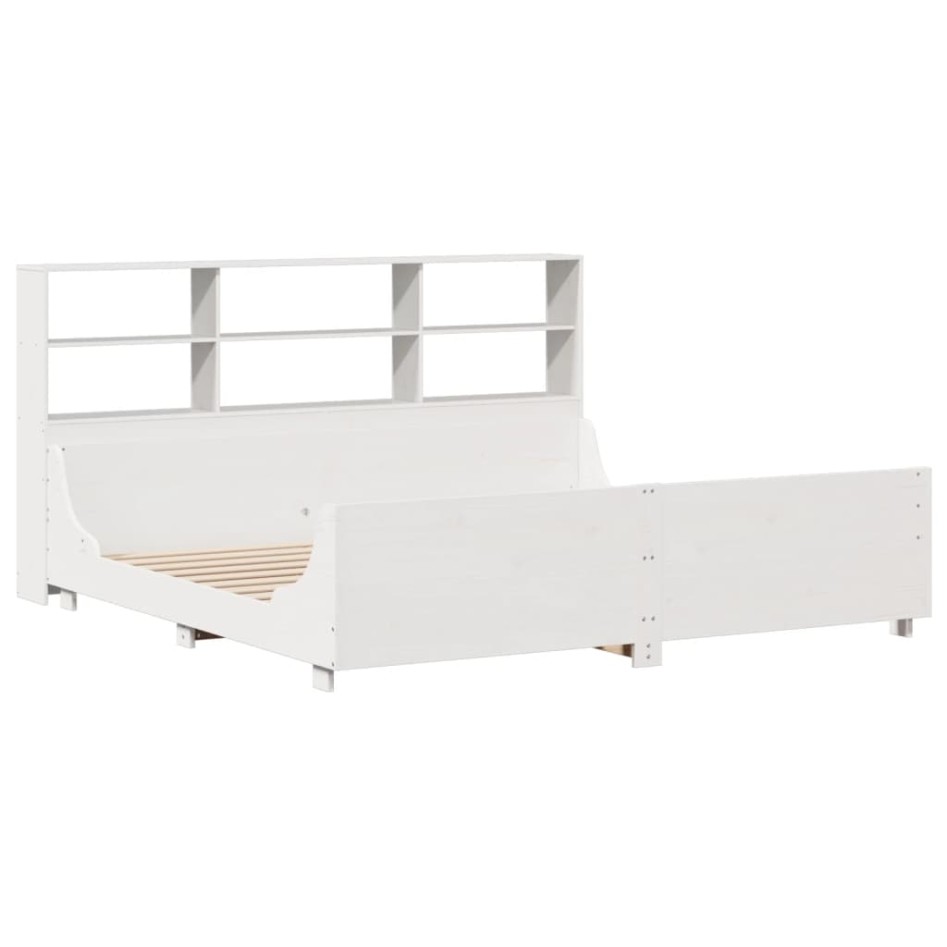 Cama con estantería sin colchón madera maciza blanca 200x200