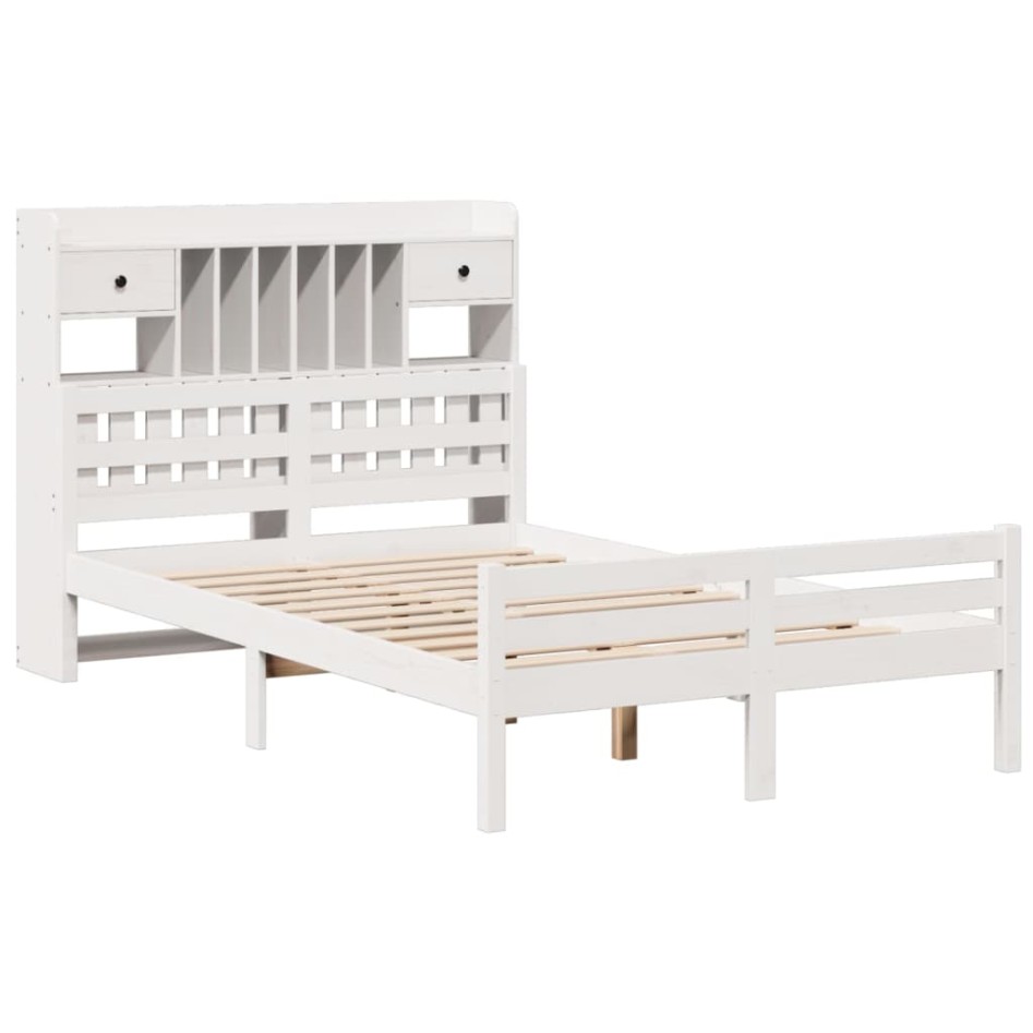 Cama con estantería sin colchón madera maciza blanca 135x190