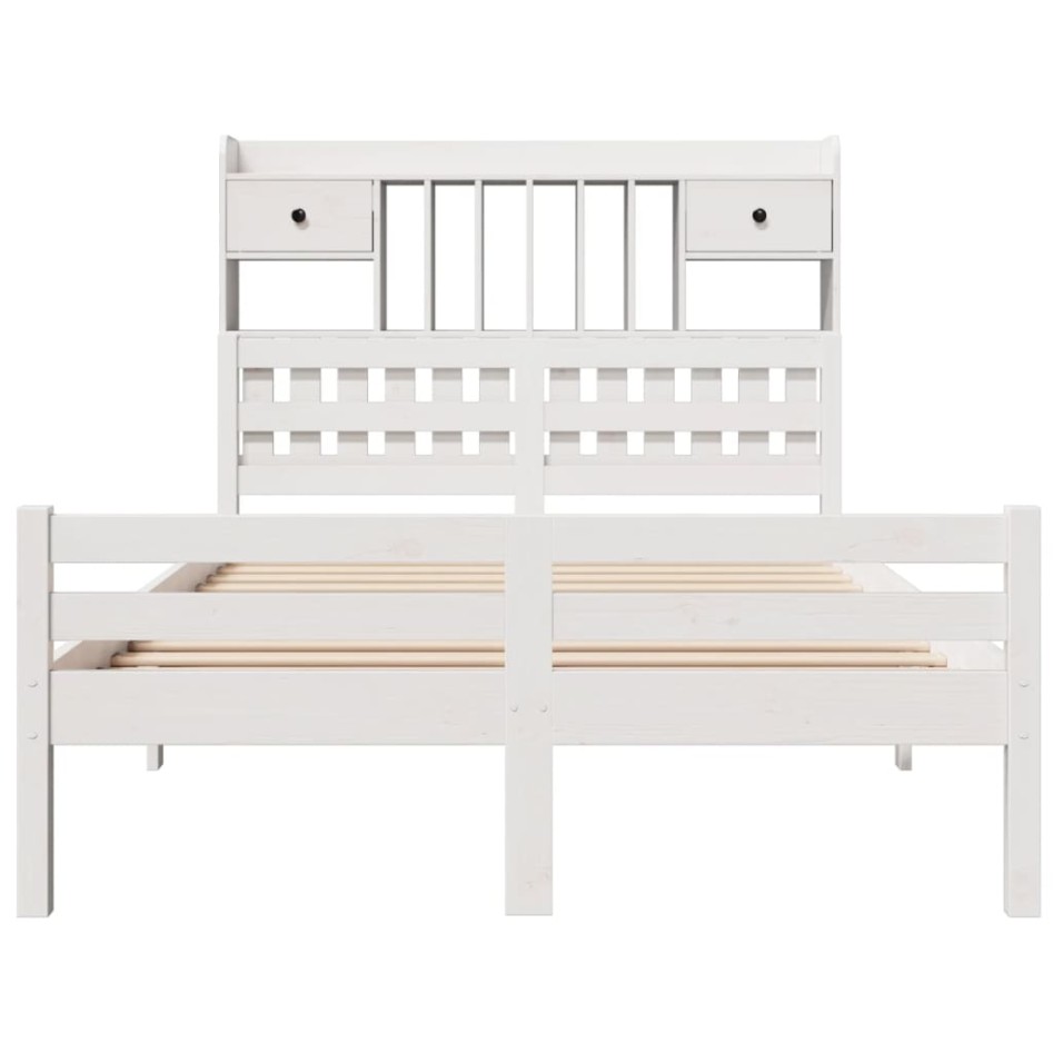 Cama con estantería sin colchón madera maciza blanca 135x190