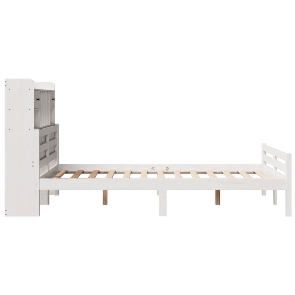 Cama con estantería sin colchón madera maciza blanca 135x190